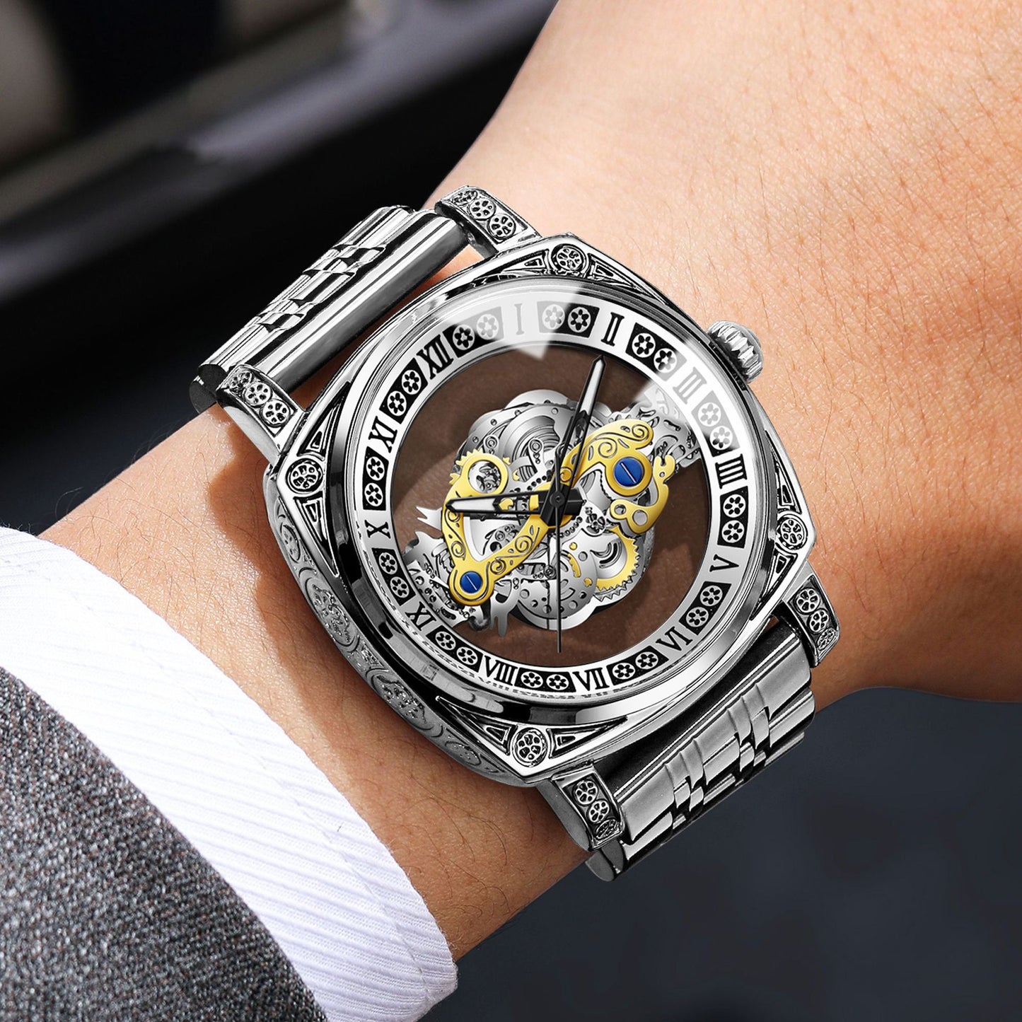 Genuine Retro Carved Tourbillon Watch Men's Automatic Luminous Hollow Watch Fashion Sports Non-mechanical Watch