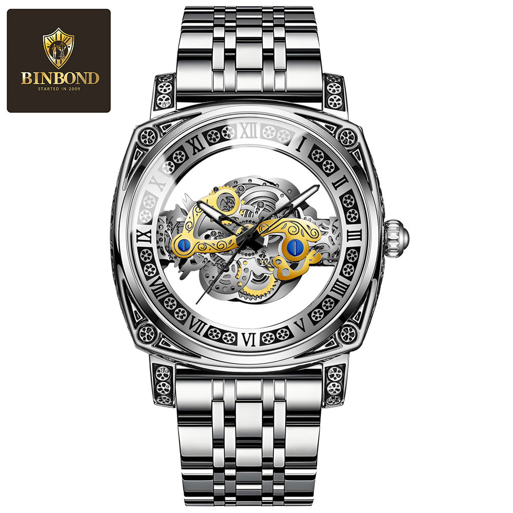 Genuine Retro Carved Tourbillon Watch Men's Automatic Luminous Hollow Watch Fashion Sports Non-mechanical Watch