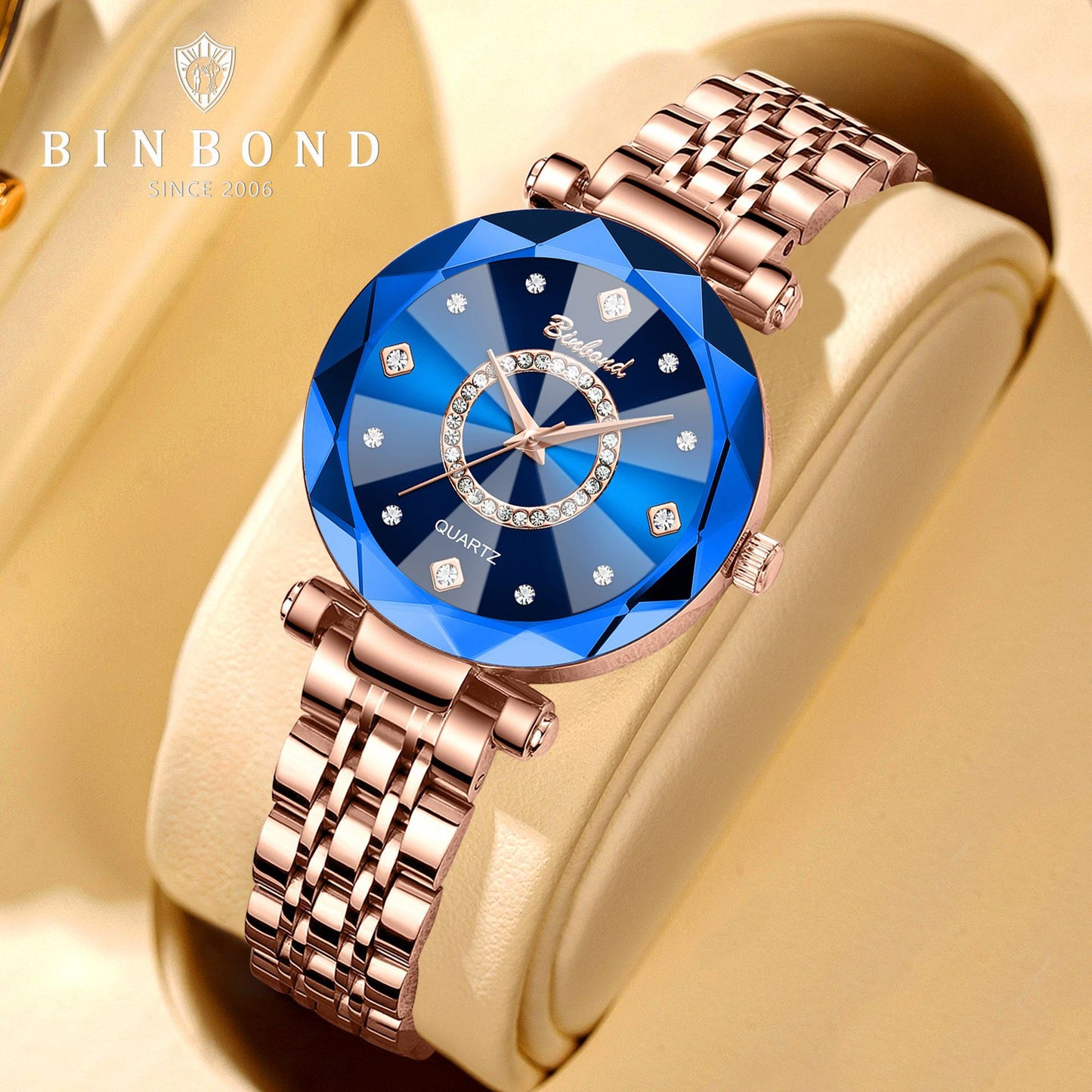 Heart Of The Sea Starry Sky Bright Multi-Angular Glass Solid Steel Strap Women's Waterproof Watch Blue Watch Light Luxury
