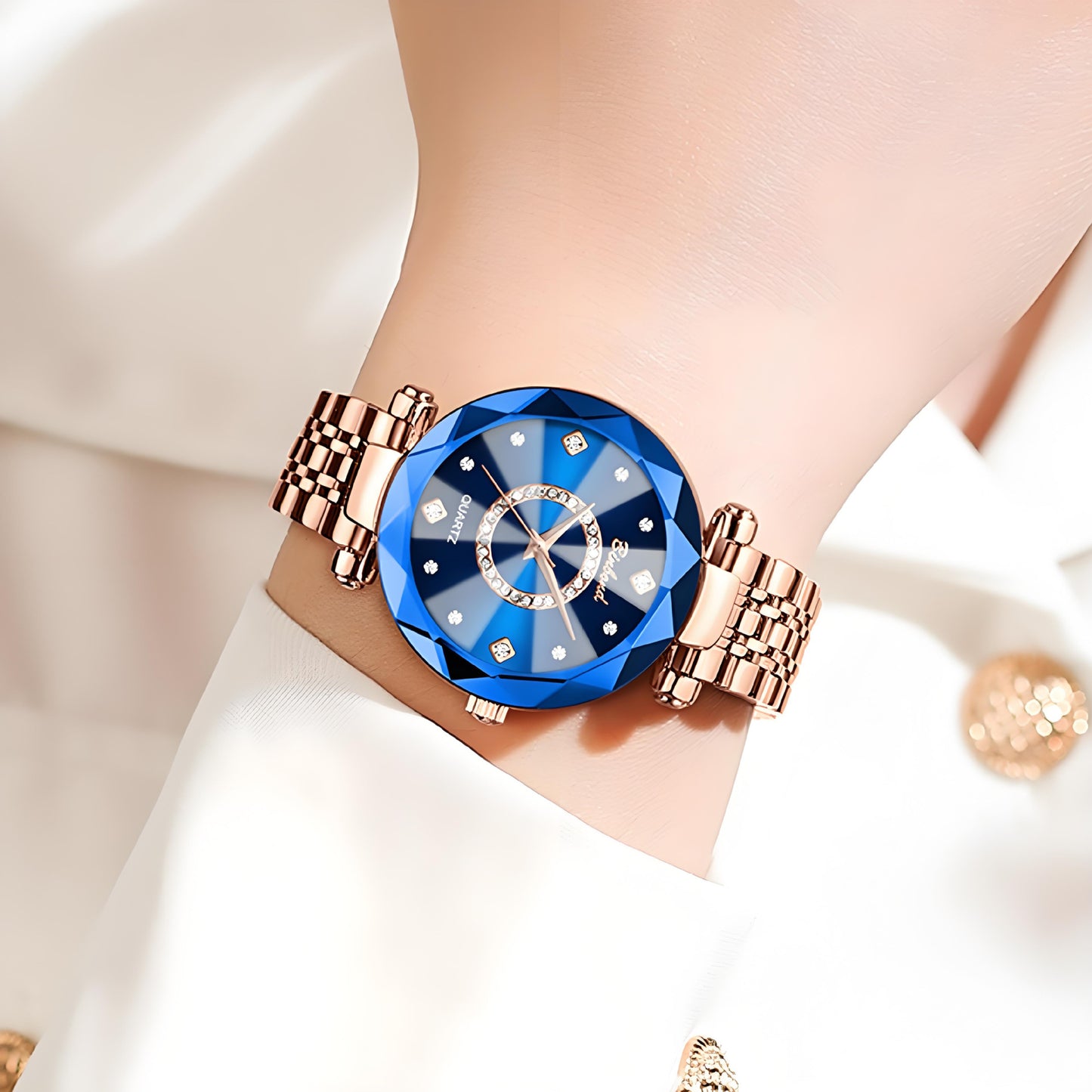 Heart Of The Sea Starry Sky Bright Multi-Angular Glass Solid Steel Strap Women's Waterproof Watch Blue Watch Light Luxury