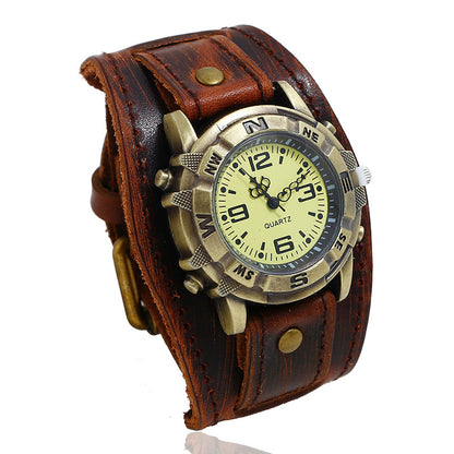European And American Cross-border Punk Retro Leather Watch Bracelet Wild Fashion Men And Women PUNK Hip Hop Leather Bracelet