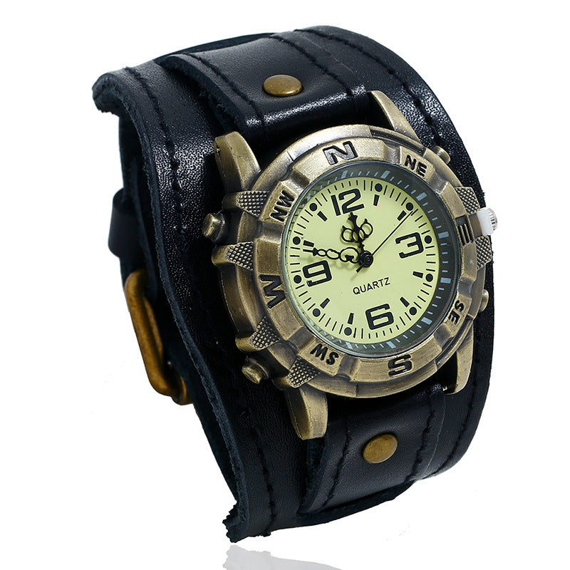 European And American Cross-border Punk Retro Leather Watch Bracelet Wild Fashion Men And Women PUNK Hip Hop Leather Bracelet
