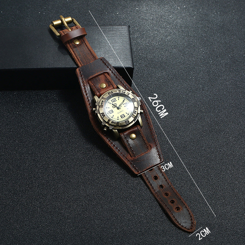 European And American Cross-border Punk Retro Leather Watch Bracelet Wild Fashion Men And Women PUNK Hip Hop Leather Bracelet