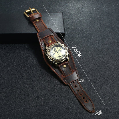 European And American Cross-border Punk Retro Leather Watch Bracelet Wild Fashion Men And Women PUNK Hip Hop Leather Bracelet