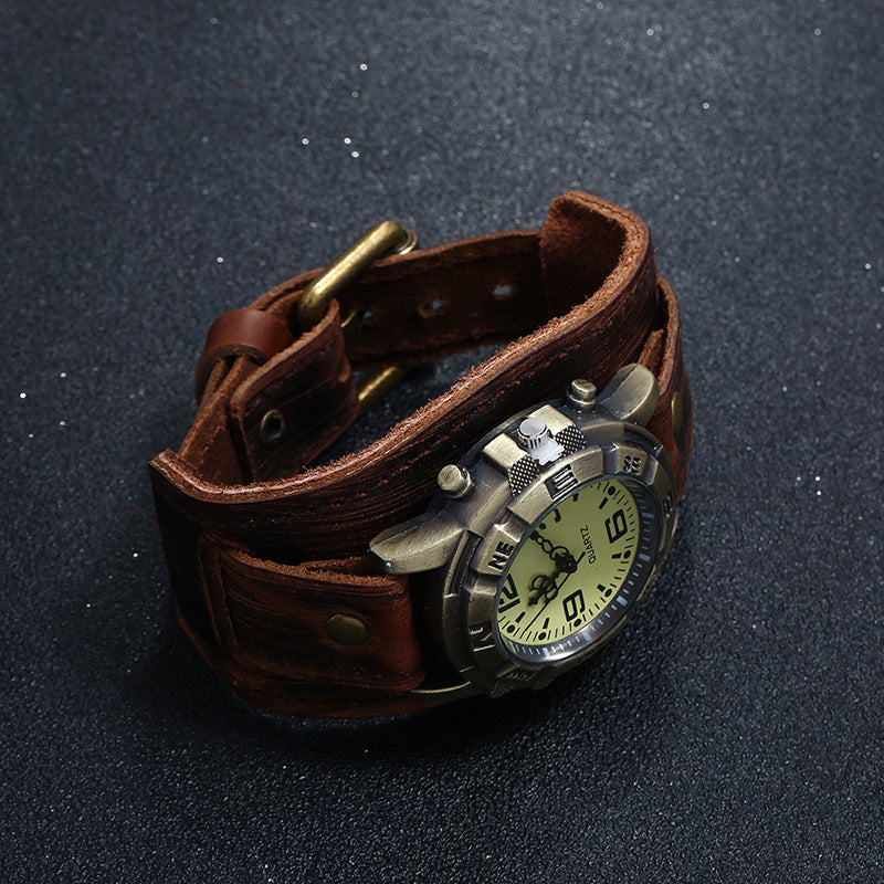 European And American Cross-border Punk Retro Leather Watch Bracelet Wild Fashion Men And Women PUNK Hip Hop Leather Bracelet