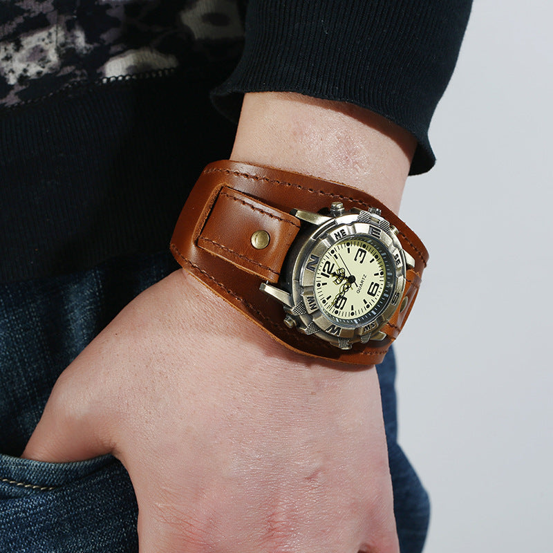 European And American Cross-border Punk Retro Leather Watch Bracelet Wild Fashion Men And Women PUNK Hip Hop Leather Bracelet