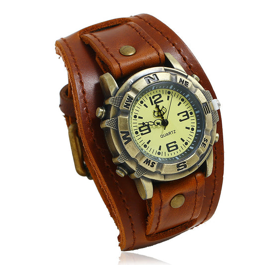 European And American Cross-border Punk Retro Leather Watch Bracelet Wild Fashion Men And Women PUNK Hip Hop Leather Bracelet