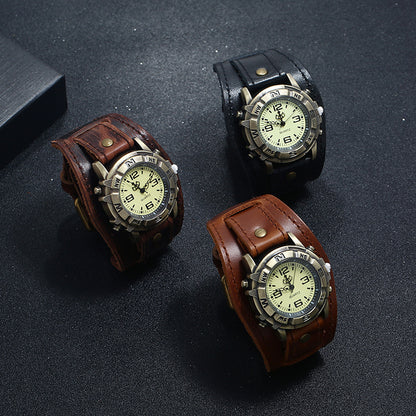 European And American Cross-border Punk Retro Leather Watch Bracelet Wild Fashion Men And Women PUNK Hip Hop Leather Bracelet