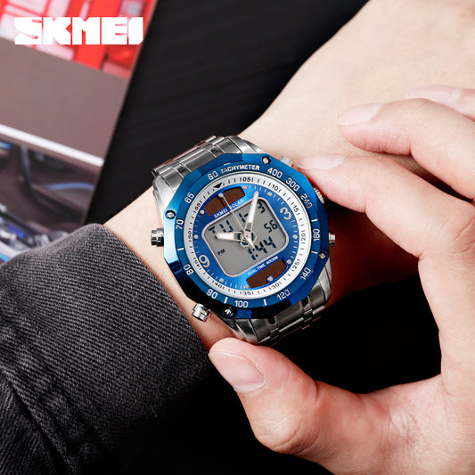 Moment Beauty Cross-border Hot Selling Solar Dual Display Electronic Watch Steel Band Sports Outdoor Student Men&#039;s Creative Watch