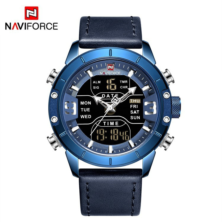 Quartz Men&#039;s Watch New Dual Display Belt Luminous Calendar 24 Hours Indication
