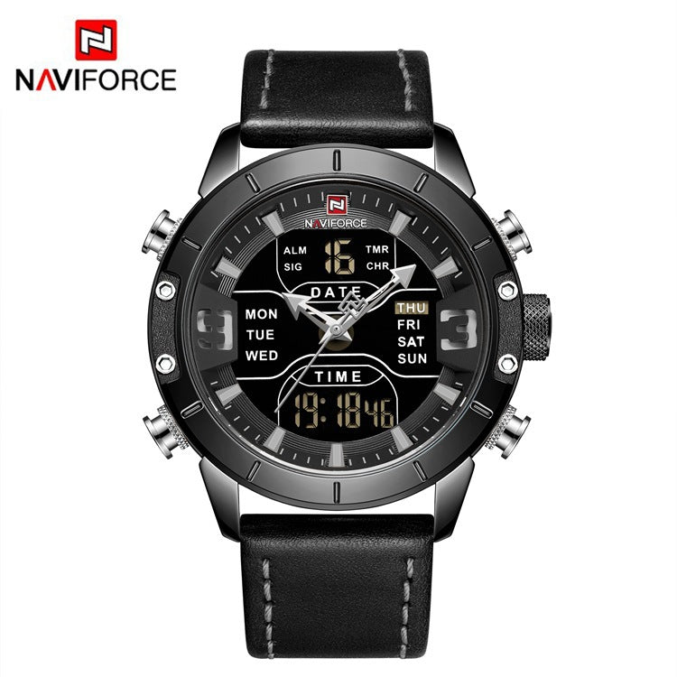 Quartz Men&#039;s Watch New Dual Display Belt Luminous Calendar 24 Hours Indication