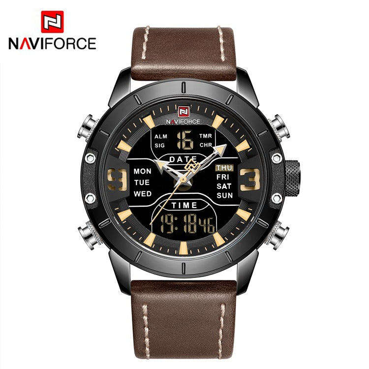 Quartz Men&#039;s Watch New Dual Display Belt Luminous Calendar 24 Hours Indication