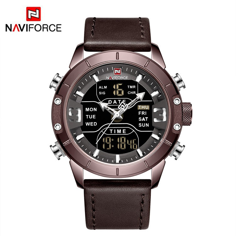 Quartz Men&#039;s Watch New Dual Display Belt Luminous Calendar 24 Hours Indication