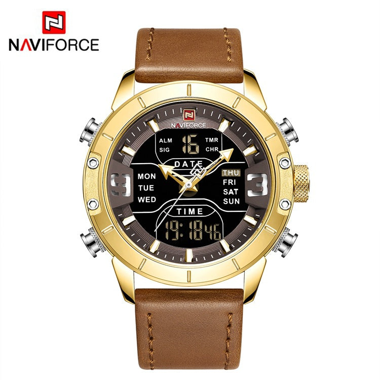 Quartz Men&#039;s Watch New Dual Display Belt Luminous Calendar 24 Hours Indication