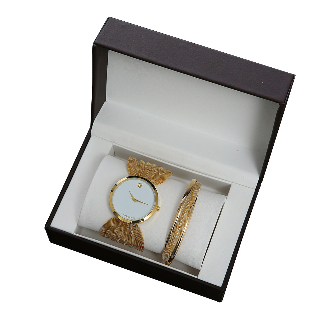 2-piece Mesh Strap Watch Gift Box Suit European And American New Style Atmospheric Broadband Women's Watch Fashion Bracelet Watch