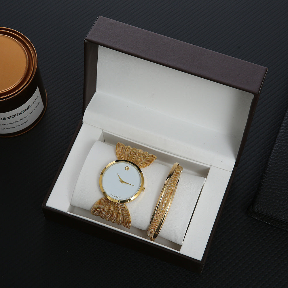 2-piece Mesh Strap Watch Gift Box Suit European And American New Style Atmospheric Broadband Women's Watch Fashion Bracelet Watch