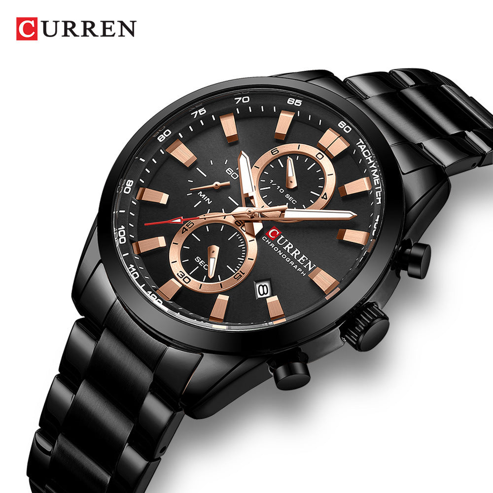 Curren 8445 Men's Watch Calendar Quartz Watch Six-pin Steel Strap Watch Business Men's Watch