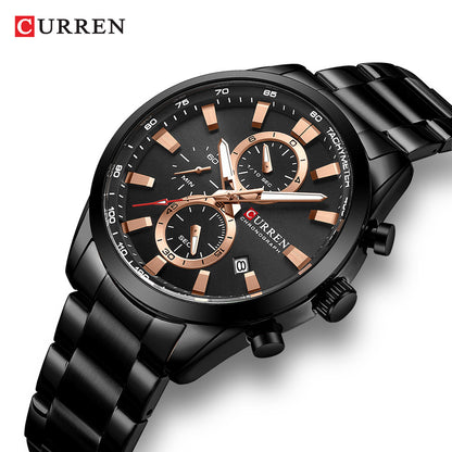 Curren 8445 Men's Watch Calendar Quartz Watch Six-pin Steel Strap Watch Business Men's Watch