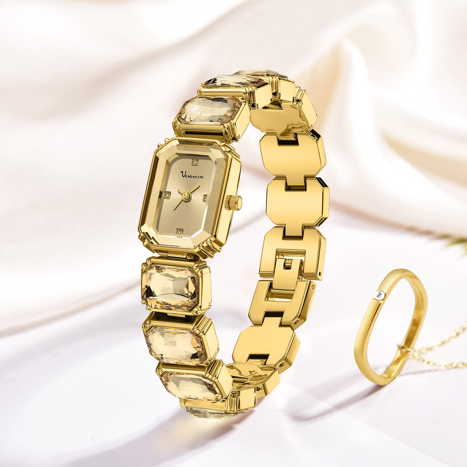 Cross-border Diamond-encrusted Fashion Women's Watch Small Green Square Dial Quartz Watch Women's Temperament Personalized Watch Women