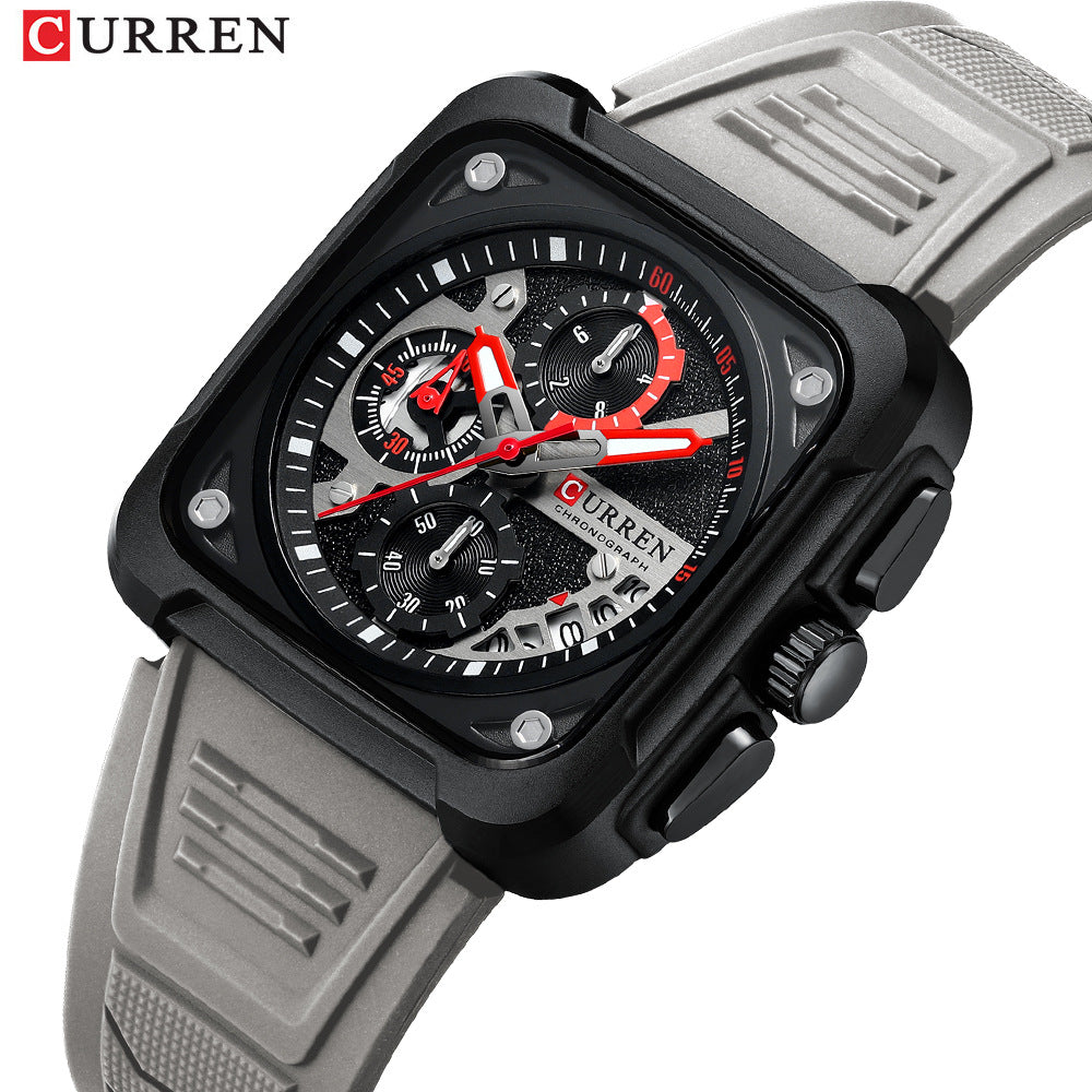 CURREN/Crane 8461 Neutral Square Calendar Watch Multifunctional Six-pin Quartz Men's Watch Foreign Trade Men
