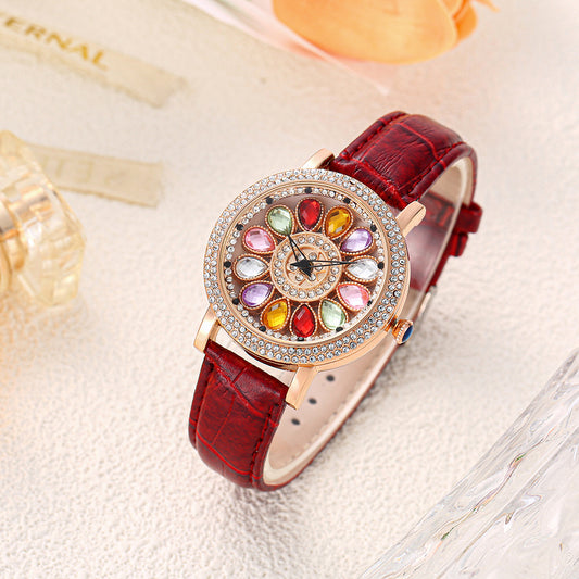 2024 Live New Time-running Watch Women's Non-automatic Large Dial Gipsophila Rhinestone Fashion Women's Watch