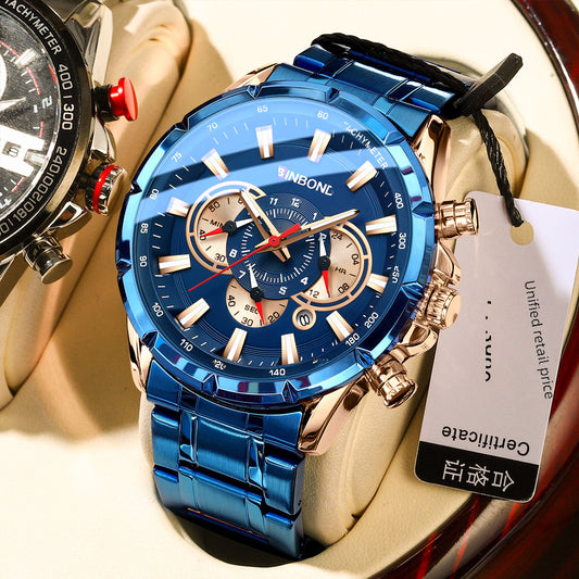 BINBOND European And American Fashion Brand Casual Men's Watch Tactical Men's Watch Motorcycle Waterproof Luminous Watch Timing Multi-Pointer