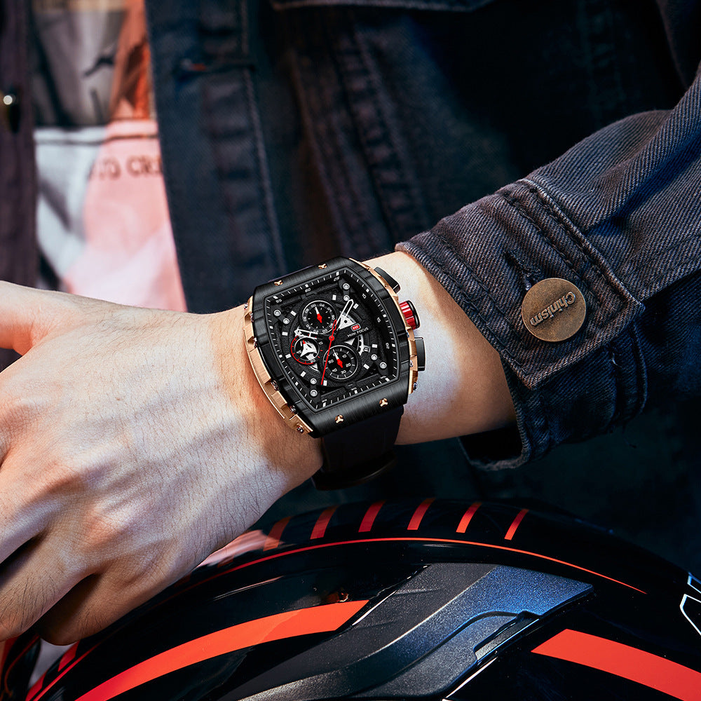 MINI FOCUS Brand Watch Outdoor Wind Wine Barrel Men's Watch Arc Mirror Gradient Hollow Men's Watch 0399G