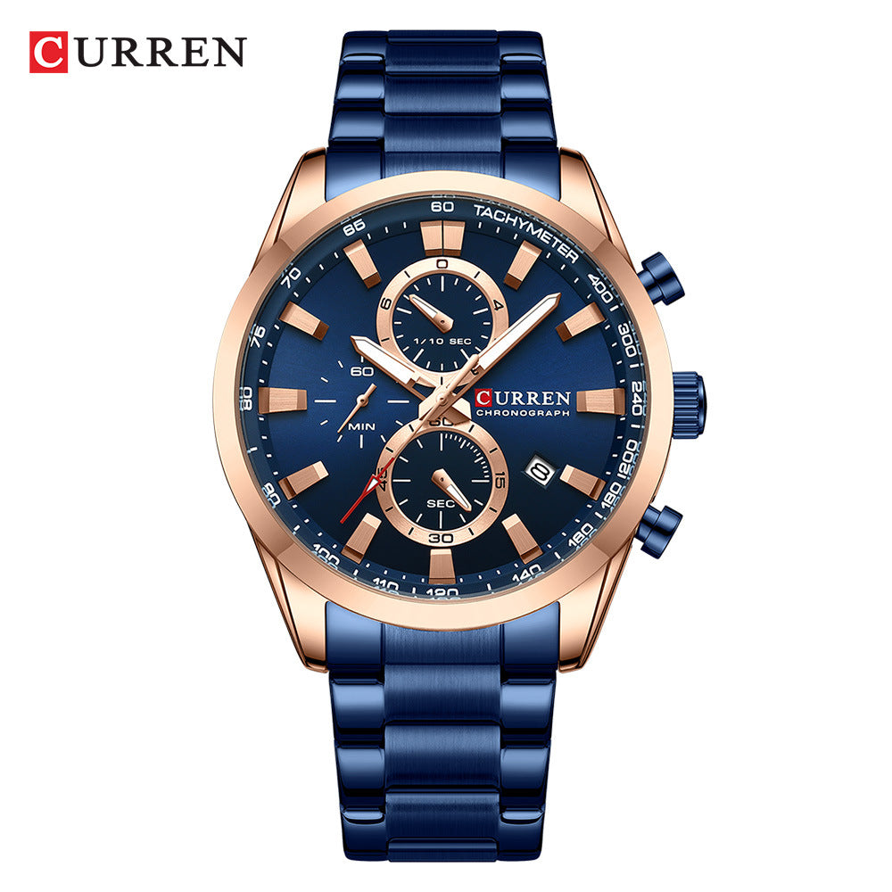 Curren 8445 Men's Watch Calendar Quartz Watch Six-pin Steel Strap Watch Business Men's Watch