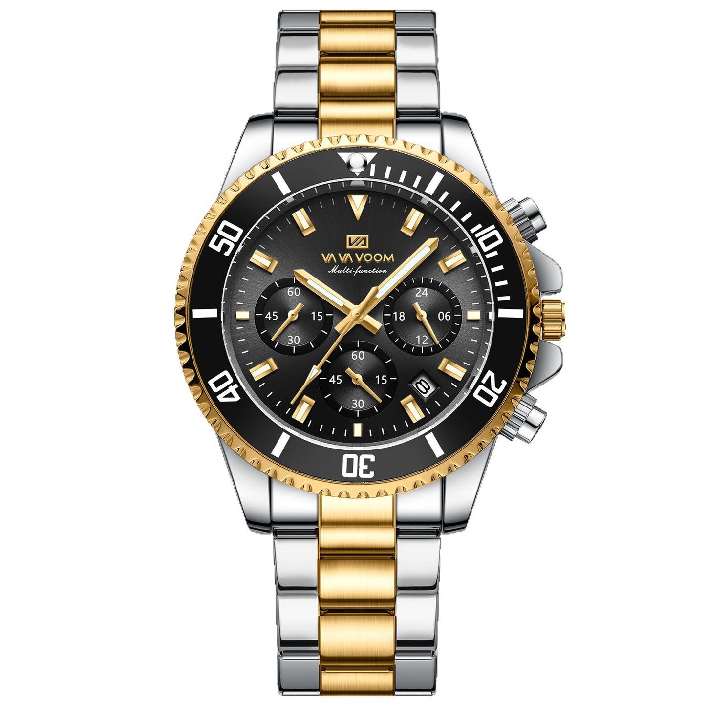 VAVAVOOM Brand New Multi-functional Chronograph Three-eye Quartz Watch Waterproof Luminous Green Water Ghost Men's Watch