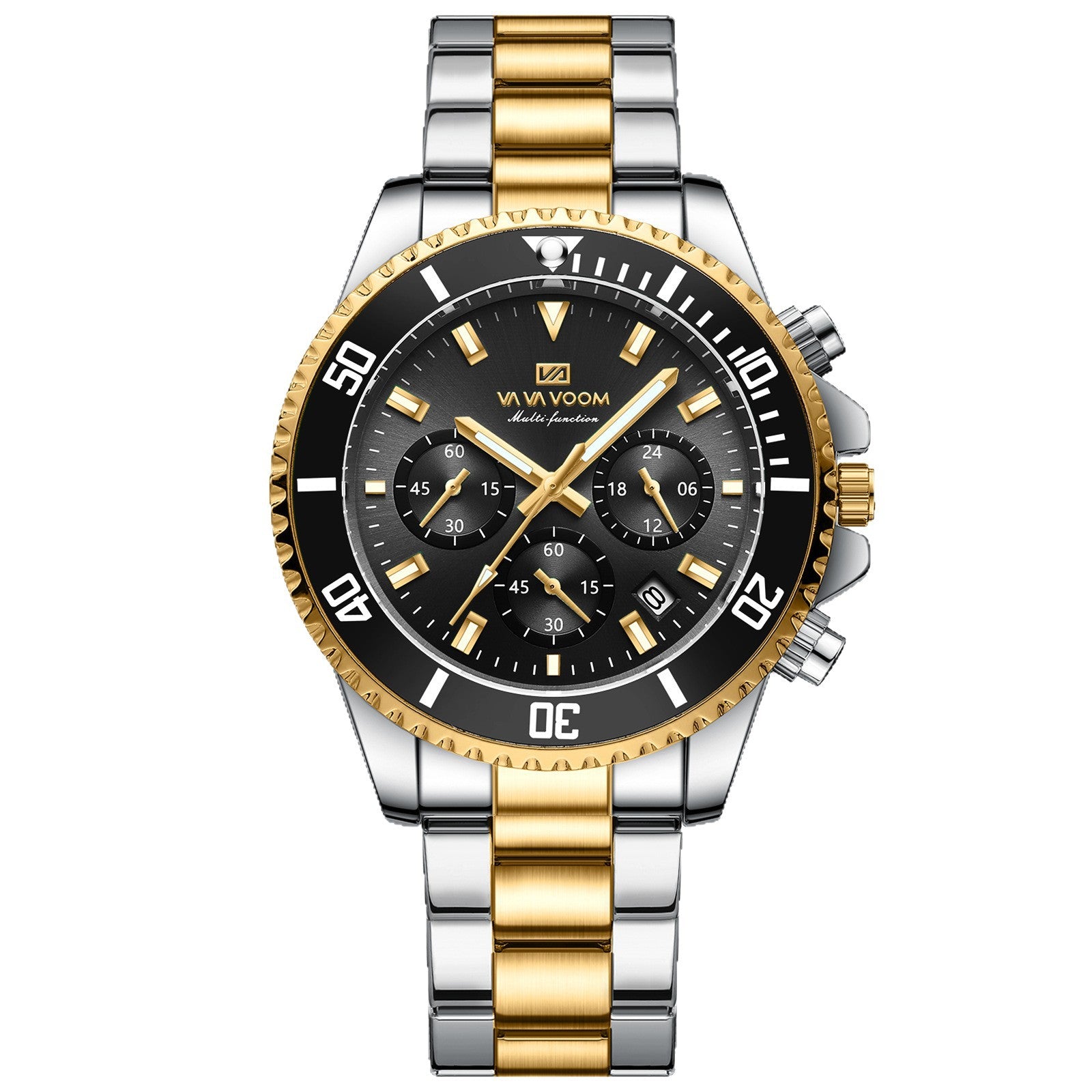 VAVAVOOM Brand New Multi-functional Chronograph Three-eye Quartz Watch Waterproof Luminous Green Water Ghost Men's Watch