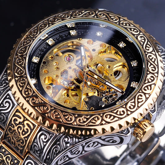 New Forsining Men's Fashion Casual Hollow Retro Carved Automatic Mechanical Watch