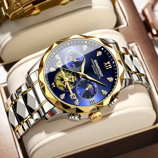 Binbang New Series Multifunctional Quartz Watch All-match Fashionable Watch Six-pin Chronograph Casual Trendy Men's Tungsten Steel Color