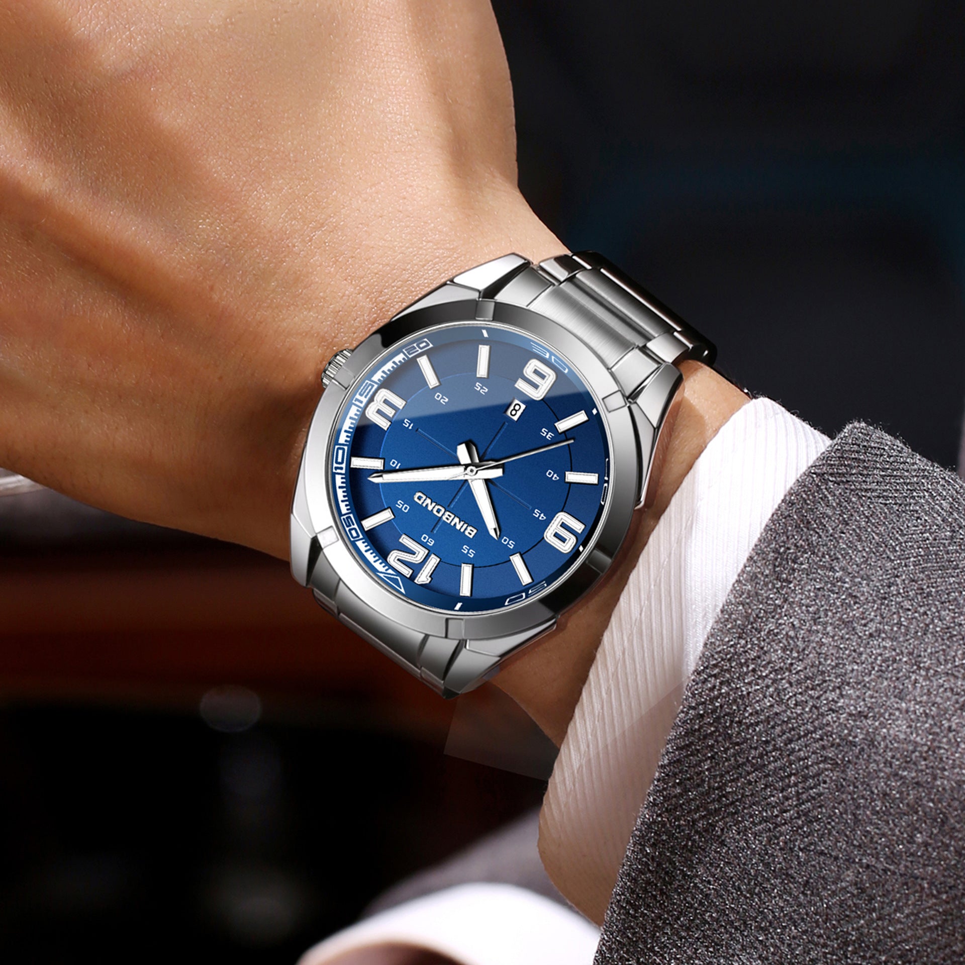 BINBOND Big Digital New Steel Band Men's Watch Fashion Business Watch In Stock Hot Cross-border