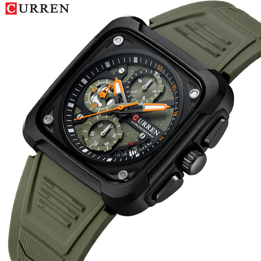 CURREN/Crane 8461 Neutral Square Calendar Watch Multifunctional Six-pin Quartz Men's Watch Foreign Trade Men