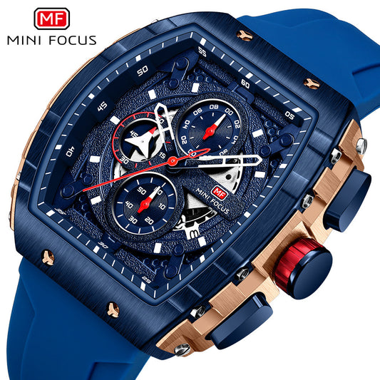 MINI FOCUS Brand Watch Outdoor Wind Wine Barrel Men's Watch Arc Mirror Gradient Hollow Men's Watch 0399G