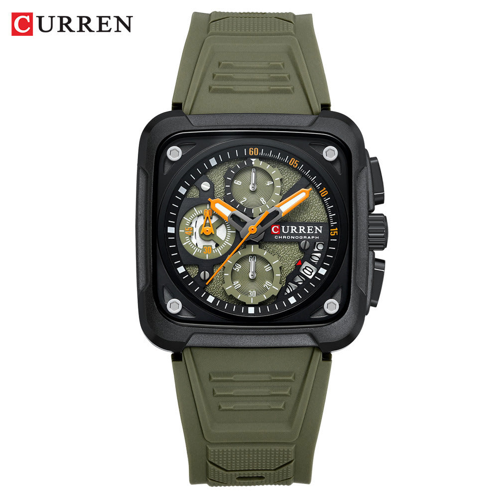 CURREN/Crane 8461 Neutral Square Calendar Watch Multifunctional Six-pin Quartz Men's Watch Foreign Trade Men