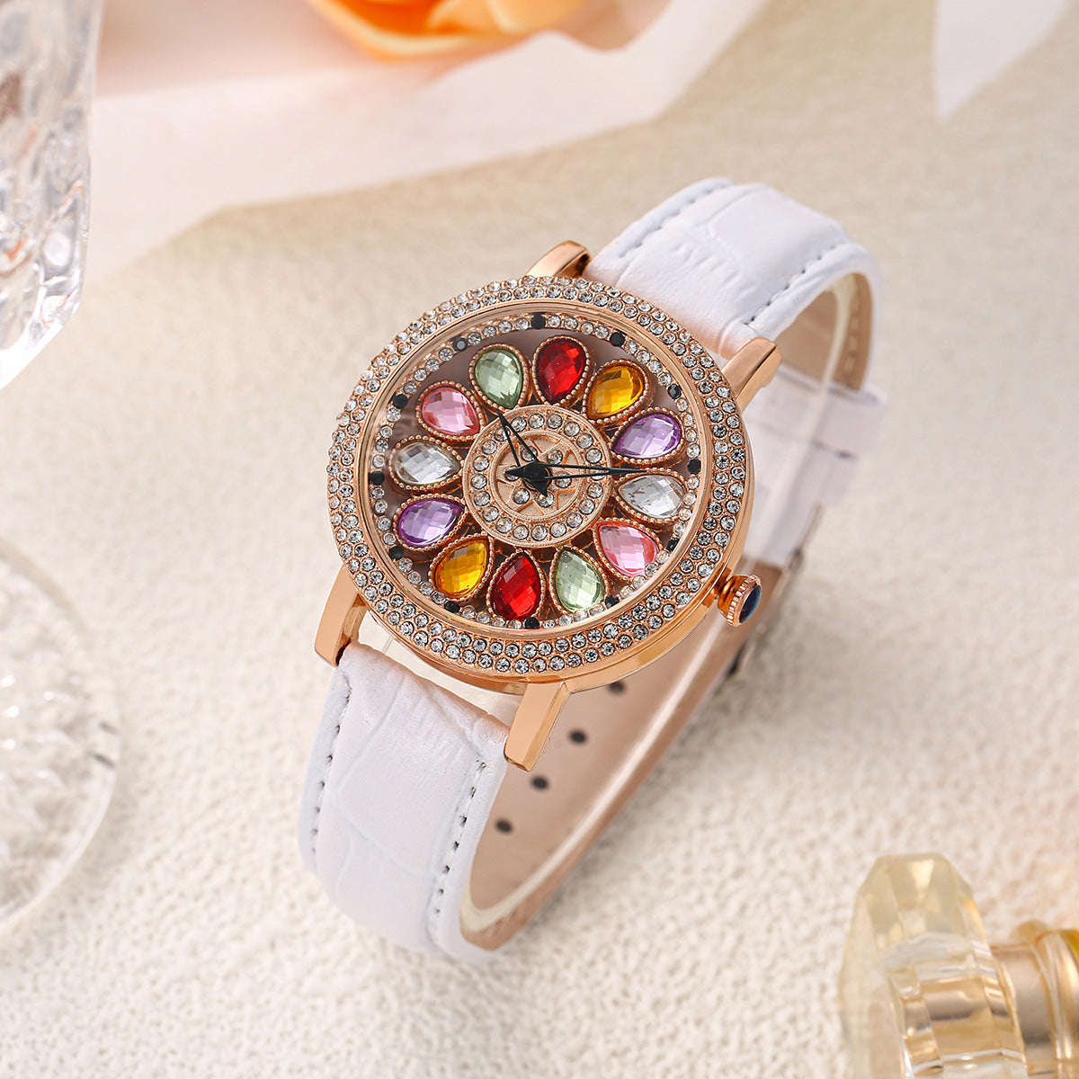 2024 Live New Time-running Watch Women's Non-automatic Large Dial Gipsophila Rhinestone Fashion Women's Watch
