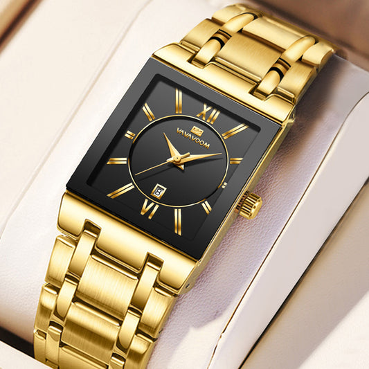 Foreign Trade Amazon Hot Square Men's Steel Band Watch Business Calendar Quartz Waterproof Watch Watch A Generation Of Hair