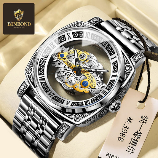 Genuine Retro Carved Tourbillon Watch Men's Automatic Luminous Hollow Watch Fashion Sports Non-mechanical Watch