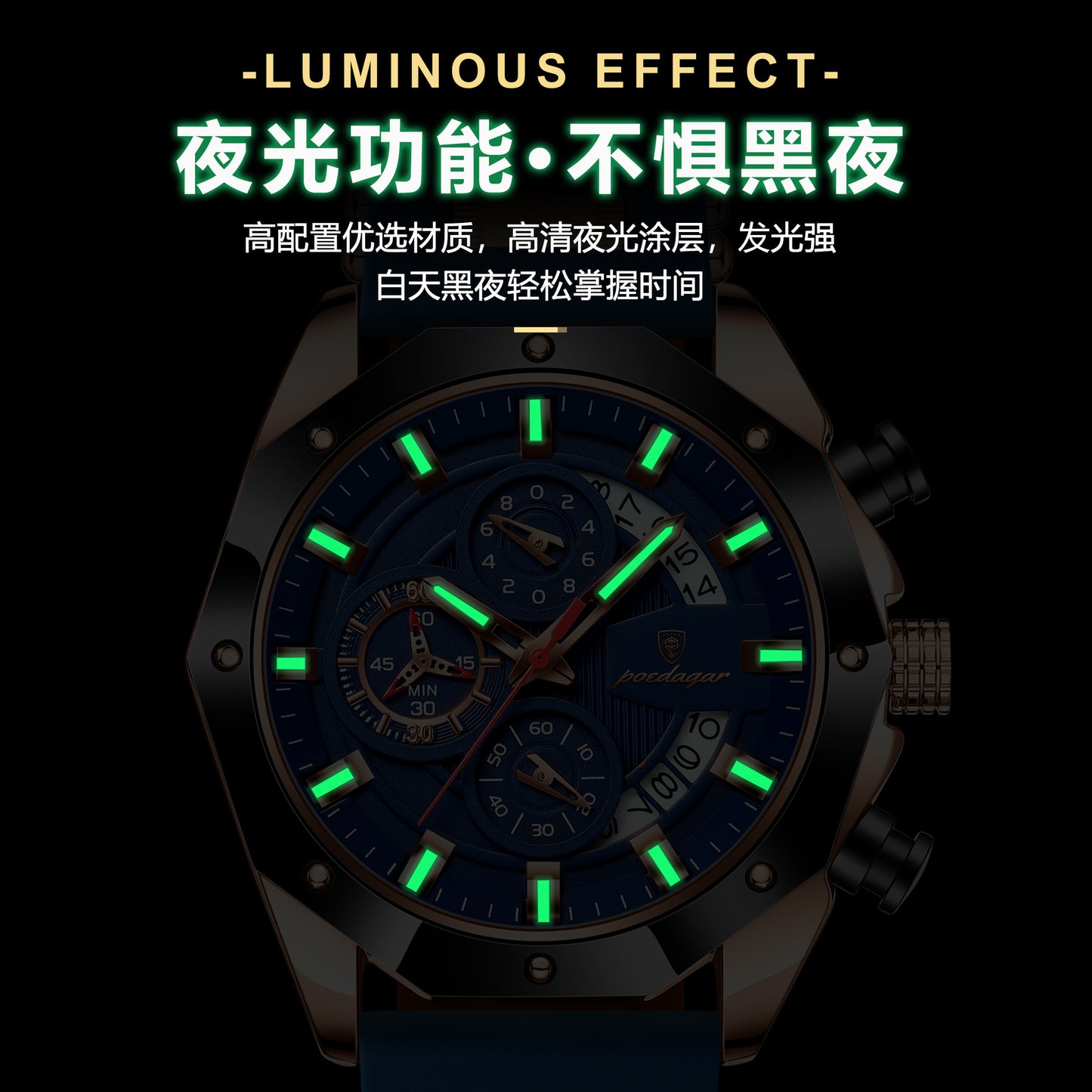 Swiss Brand Multifunctional Chronograph Men's Watches Silicone Tape Quartz Watch Live Foreign Trade Explosions A Generation Of Hair