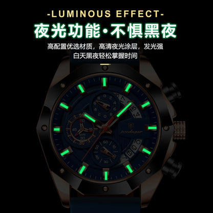 Swiss Brand Multifunctional Chronograph Men's Watches Silicone Tape Quartz Watch Live Foreign Trade Explosions A Generation Of Hair