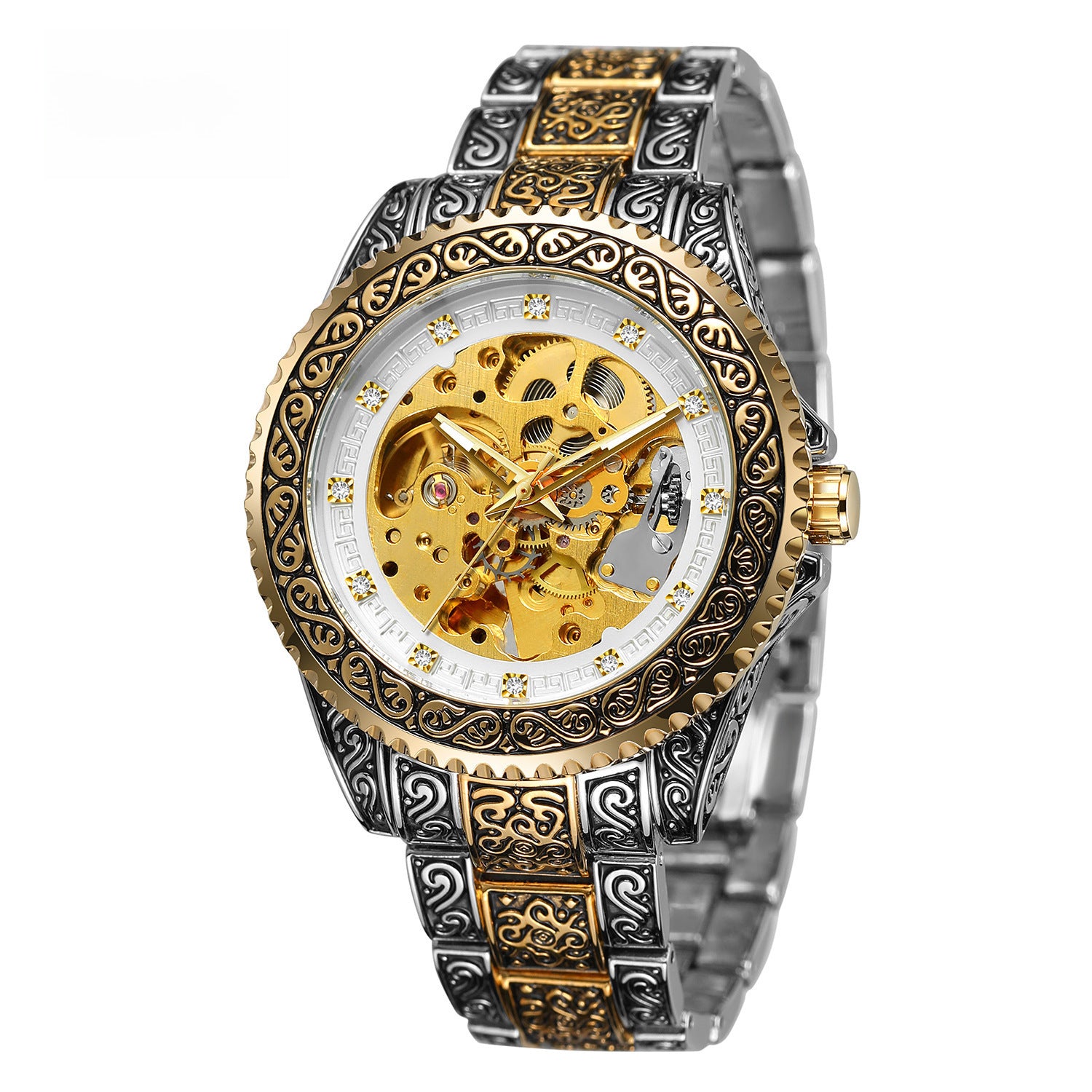 New Forsining Men's Fashion Casual Hollow Retro Carved Automatic Mechanical Watch