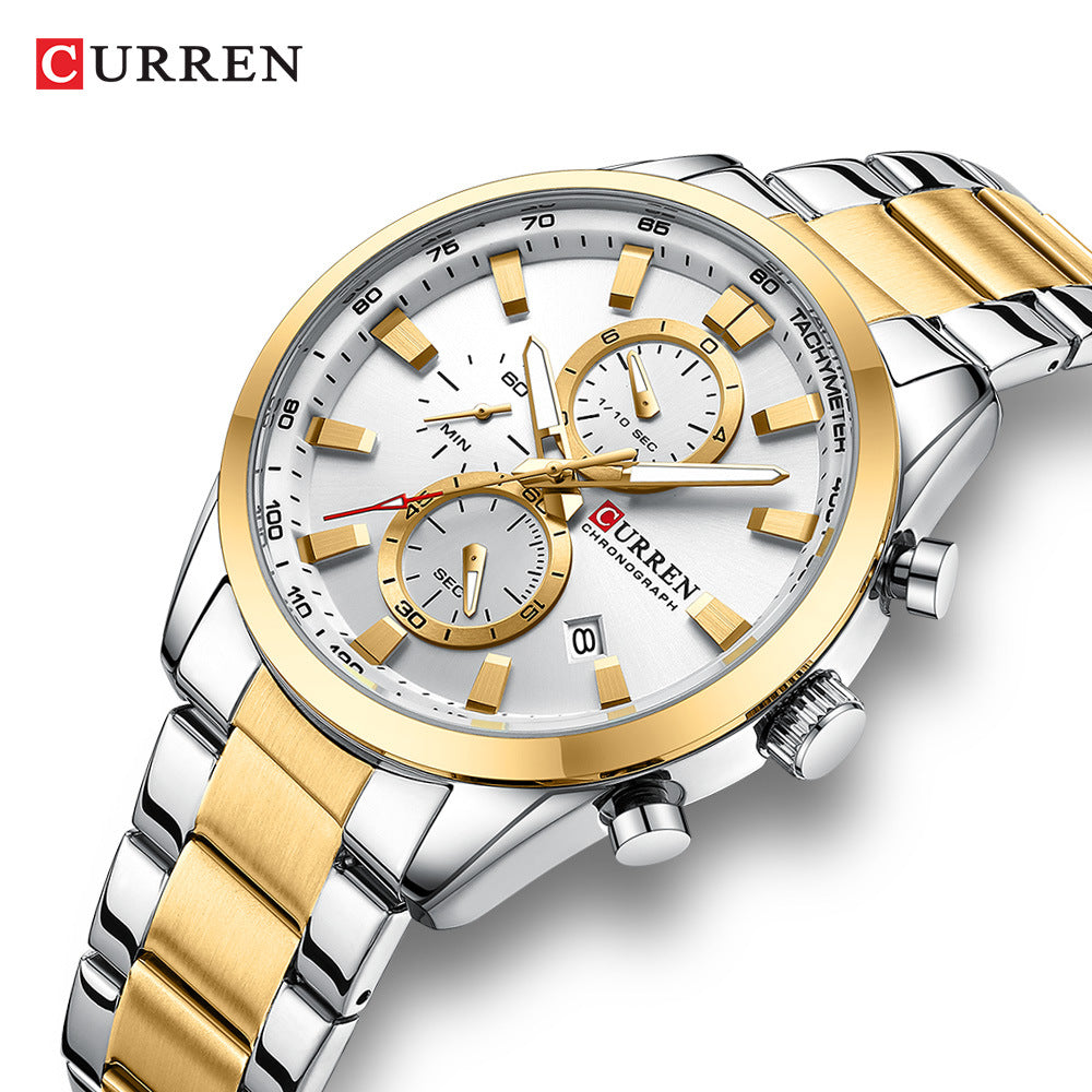 Curren 8445 Men's Watch Calendar Quartz Watch Six-pin Steel Strap Watch Business Men's Watch
