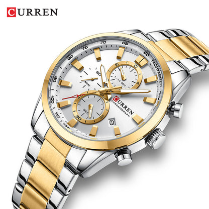 Curren 8445 Men's Watch Calendar Quartz Watch Six-pin Steel Strap Watch Business Men's Watch