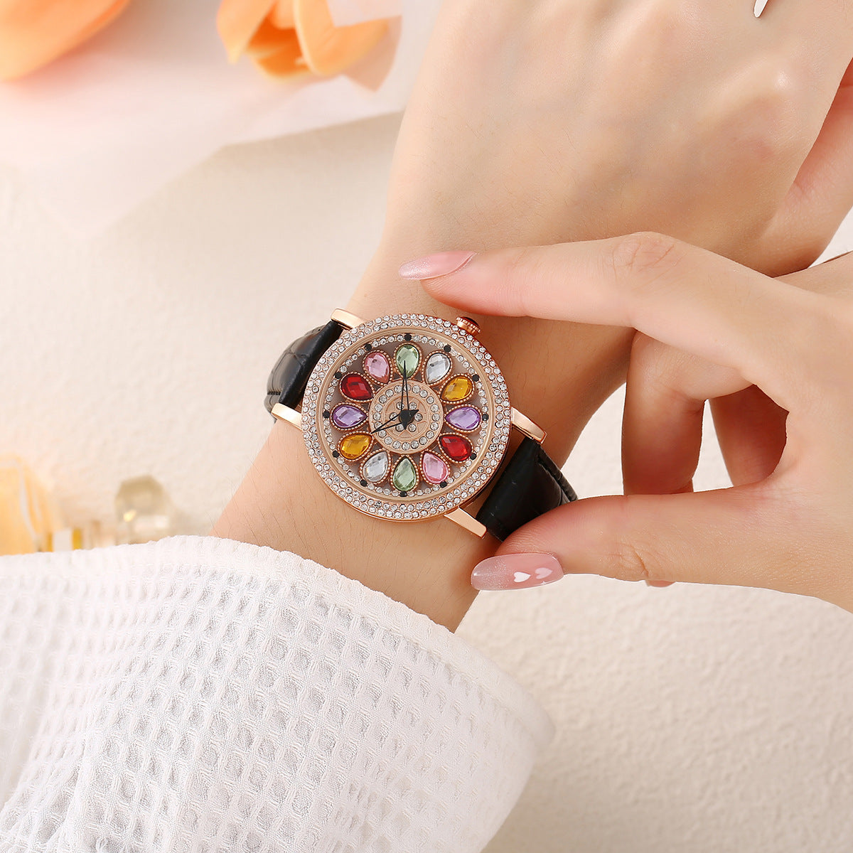 2024 Live New Time-running Watch Women's Non-automatic Large Dial Gipsophila Rhinestone Fashion Women's Watch