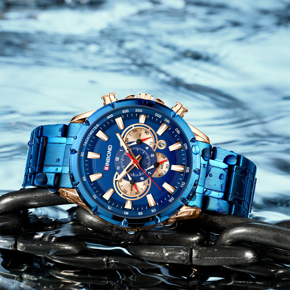 BINBOND European And American Fashion Brand Casual Men's Watch Tactical Men's Watch Motorcycle Waterproof Luminous Watch Timing Multi-Pointer