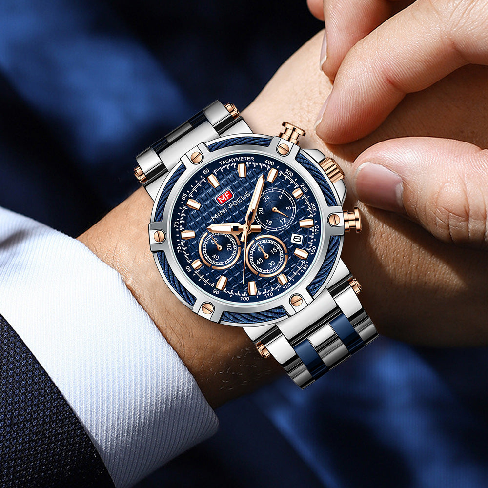 MINI FOCUS Brand Watch Casual Men's Watch Waterproof Quartz Watch Luminous Steel Band Men's Watch 0470G