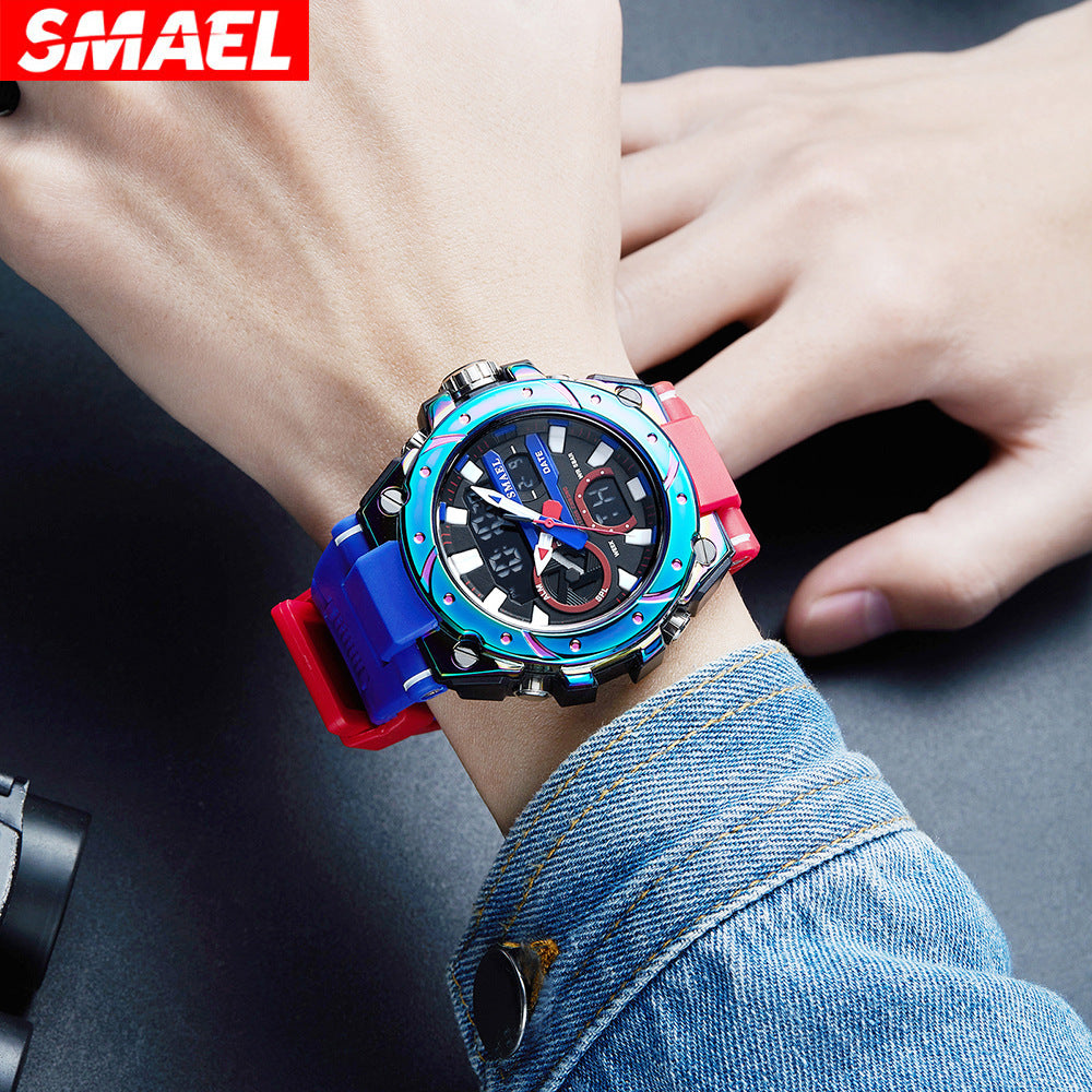 SMAEL2024 New Alloy Colorful Gradient Men's Watch Electronic Sports Watch Luminous Waterproof Watch
