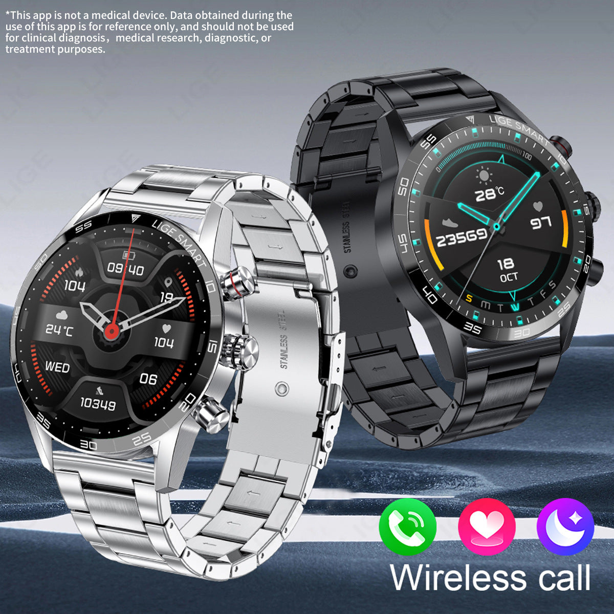 LIGE/bangwei Foreign Trade Exclusive Smart Watch Blood Pressure Heart Rate Bluetooth Multi-functional Men's Business Watch