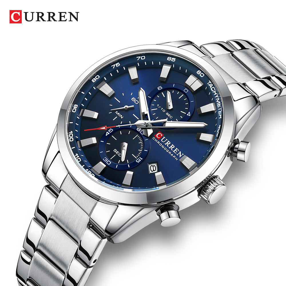 Curren 8445 Men's Watch Calendar Quartz Watch Six-pin Steel Strap Watch Business Men's Watch